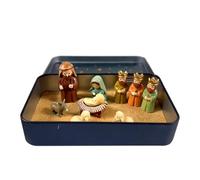 Figurines Crèche Boîte Métal - Décor Naissance Jésus Taille Poche Sainte Famille | Maison Bureau Chambre Entrée Étude Bibliothèque Église Bureau | Figurines Résine Boîte Fer Set Mini 13x2,5x8cm