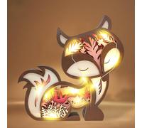 Figurines d'animaux 3D en bois avec éclairage, statue d'animaux de la forêt avec veilleuse LED, 2 modes, lampe de chevet LED, animaux de la forêt, sculpture en bois, lampe de table, animaux de la