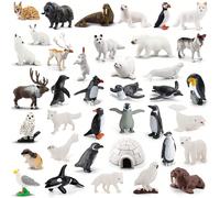 Figurines d'animaux arctiques, mini figurines d'animaux polaires et statue de playset d'animaux sauvages du désert avec pingouins, rennes, ours, loup, lièvre, béluga, orque, morse, harfang des neiges,