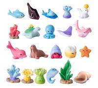 Figurines d'animaux marins - 21 petites créatures marines | Figurines réalistes colorées en résine interactive en vrac pour les fêtes, le bain