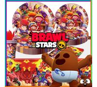 Figurines d'anime Brawl Stars, décorations de fête d'anniversaire, vaisselle jetable, assiettes, gobelets, serviettes, fournitures pour fête de bienvenue HY-E-32pcs
