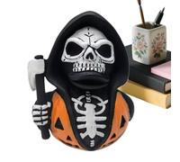 Figurines de canard gothique | Matériau en résine sculptée de qualité supérieure | Canards squelettes brandissant une faucille avec détails effrayants et robes sombres | Figurines d'Halloween pour la