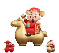 Figurines de collection Année du cheval 2026 - Nouvel An chinois - Figurine de dieu chinois de la richesse - Statue de cheval porte-bonheur Caishen - Décoration pour la maison et le bureau - Doré