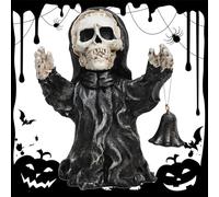 Figurines de crânes d'halloween, Figurines de squelettes fantastiques - Figurine de crâne Squelette Tenant la Cloche dans la Main,Ornement Artisanal de Collection en résine Gothique pour Les