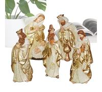 Figurines de crèche, statues de crèche - Lot de 5 figurines à collectionner de Noël, figurines de table de la Nativité en résine, décoration religieuse de l'étagère de la Nativité de Jésus pour