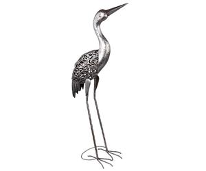 Figurines de décoration de jardin Figurines LED pour le jardin Décoration de jardin Animaux pour l'extérieur, figurines de balcon, décoration de terrasse, grue métal, gris, LxH 29 x 77 cm