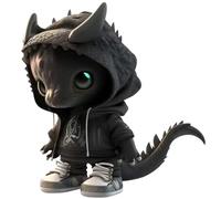 Figurines de dragon cool, 13 cm / 5,1 pouces de résine de résine mignonnes statues avec des combinaisons de capot, petit dragon pour la décoration de la plate-forme du bureau à domicile (noir)