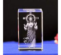 Figurines de Jésus en cristal gravé au laser 3D - Cadeaux chrétiens et décorations religieuses, sculptures cubiques uniques pour la maison et le bureau, ornements élégants du Christ