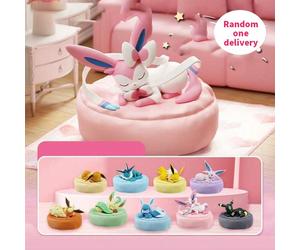 Figurines de la série Langbowang Pokémon Eevee Evolution Sleeping Posture, texture en résine douce, boîte surprise version Q, figurines décoratives mignonnes, adaptées aux tables de chevet/bureaux, pl