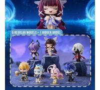 Figurines de la série POP MART Party, boîte mystère aveugle, 6 régulières + 1 cachée, rencontre de personnages classiques de Genshin Impact, figurine de jeu version Q, jouet de collection en boîte ave