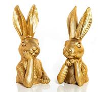 Figurines de Lapins de Pâques Dorées, Set de 2: Lapins en Résine pour Décoration Moderne, Idéales pour Table, Commode et Entrée, Cadeau de Pâques Élégant, 17 cm