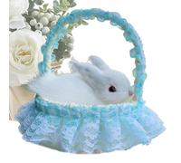 Figurines de lapins réalistes | Figurines réalistes de lapins poilus avec panier | Accessoires photo, décoration de modèle animal de simulation pour le salon de la maison
