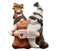 Figurines de nains de café - Statues naines uniques en résine pour décoration de café, décoration de gnome de couple, pour les amateurs de café, hommes et femmes (marron)