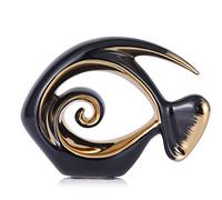 Figurines de poisson en céramique or noir - Centres de table côtiers modernes pour salon, salle à manger, salle de bain, bureau, table basse, maison de plage, nautique, bord de mer, entrée, étagère.