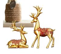 Figurines de renne en résine, statues de renne pour la décoration intérieure - 2X Décor de renne debout de bureau porte-bonheur,Figurine de cerf assis, artisanat créatif de noël pour la Table de la ma