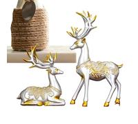 Figurines de rennes en résine, statues de rennes pour la décoration de la maison - 2X Ornement de bureau avec renne assis debout chanceux,Ornement de bureau pour animaux assis et debout pour l'ing