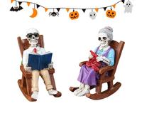 Figurines de Squelettes | Crâne sur Fauteuil à Bascule | Statue en Résine de Couple Lisant Ornement Décoration d'Intérieur pour Étagère Table Bibliothèque Manteau Chambre