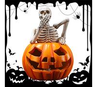 Figurines de squelettes de citrouille - Squelette de citrouille d'Halloween en résine, squelette de citrouille effrayant d'Halloween, figurines de squelettes effrayants No Hear No See No Speak | Calla