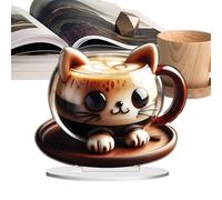 Figurines de tasse à café de chat, tasse à café de chaton 2D en acrylique, décoration de table amusante, sculpture de statue d'animal robuste et sûre, modèle de tasse à café de chat mignon en miniat