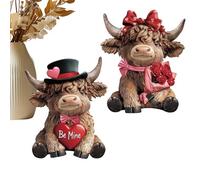 Figurines de Vache Mini,Décorations Bovines Romantiques de la Saint-Valentin - 2 Statuettes Animalières Pour Décoration Intérieure | Pour Lui Elle Mariage Anniversaire Étagère Cuisine Jardin Fête des