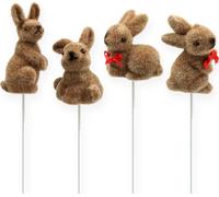 Figurines décoratives de lapin de Pâques sur fil, floquées, designs variés, set de 20, 5-7cm - ambiance printanière pour arrangements de Pâques et décoration de table