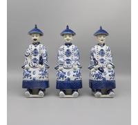 Figurines décoratives traditionnelles chinoises en porcelaine bleue et blanche, 3 générations d'empereurs chinois Qing