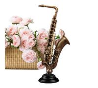 Figurines d'instrument, statue de collection à revêtement doré , statue miniature de saxophone violon avec support, pour collectionneur, musicien, maison, bureau, bibliothèque, table, armoire