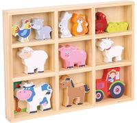 New Classic Toys Figurines en bois Animaux de la ferme – 12 pièces Beige pour enfants