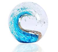 Figurines en verre soufflé à la main, motif vagues de l'océan, presse-papier de bureau pour bureau, décoration d'intérieur, décoration d'aquarium, décoration de bureau pour les amateurs de l'océan