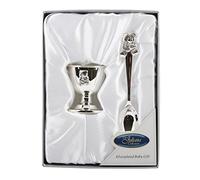 Figurines-Gifts UK - 6305NT - Cadeau Baptême - Set Coquetier et Cuillère Petit Ours - Métal Argenté