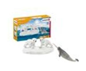 Figurines Glissade des Ours Polaires, Coffret schleich avec 2 figurines oursons et 1 figurine de narval, pour enfants des 3 Ans, Blanc G