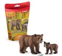 Schleich Wild Life | Maman Grizzly avec Ourson 42473 | 4 pièces | Coffret de jeu à partir de 3 ans | coffret avec figurines, nombreuses fonctions et accessoires