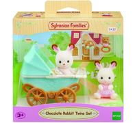 Figurines miniatures - SYLVANIAN FAMILIES - Les jumeaux Lapin Chocolat et leur poussette double
