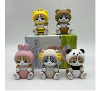 Figurines Mofusand 4 cm - Ensemble de poupées avec accessoires pour la tête d'animaux, modèles mignons en PVC, boîte mystère, décoration de bureau, jouets artisanaux, cadeau d'anniversaire D 6 pcs