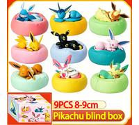 Figurines Pokémon Eevee en boîte mystère de 8 cm, série multi-formes, modèle en PVC, décoration de bureau, ornement, cadeau d'anniversaire ou de Noël random 9 pcs