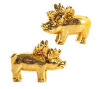 Figurines Porte Bonheur dorées, Lot de 2: Petits cochons Ailes et Couronne, Objet Chance Nouvel an, Cadeau Examen, début d’études, permis, fête de Fin d’année, décoration, 6 x 4 cm