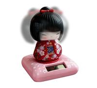 Figurines solaires de tableau de bord - Poupée kimono décorative pour voiture, tête secouée, énergie solaire, décoration de console centrale, décoration de tableau de bord d'anniversaire pour berlines