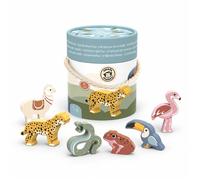 Figurines - SPEEDY MONKEY - Speedy Monkey - Coffret baril transportable - 6 figurines bois - Fiches éducatives