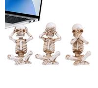 Figurines squelettes Ensemble - 3 pièces résine ne voient pas entendre parler | Sculpture du petit crâne lavable | Décoration squelette d'Halloween portable pour le bureau de table de maison hantée