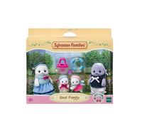 Sylvanian Families Figurines, La Famille Phoque, 4 pers. articulés + accessoires plage, Multicolore
