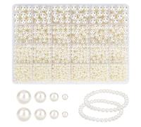 FIHODONE 2300 Pièces Perles pour Bracelet Avec Coffret de Perles, 4/6/8/10mm Blanc Cassé Perles pour Bijoux,Beads Creation Enfant,Perle Ronde Adulte Pour la Décoration de Mariage, Fête Festive