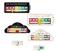 FIHODONE 6 Pièces My Social Battery Pin, Broches Amusantes pour L'Humeur Sociale, Pin's Interactives en Émail 7 Jours par Semaine, Broches de Batterie Sociale, pour Décorer Sacs à Dos Vêtements