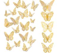 FIHODONE 60 Pièces 3D Papillon Decoration Couleur or,Decoration Chambre Papillon Stickers Les cinq styles,Deco Chambre Bebe Fille Autocollant Mural Trois Tailles,Stikers Murals Pour Mariage