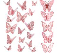FIHODONE 60 Pièces 3D Papillon Decoration Or Rose,Decoration Chambre Papillon Stickers Les cinq styles,Deco Chambre Bebe Fille Autocollant Mural Trois Tailles,Stikers Murals Pour Mariage