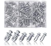 FIHODONE 60 Pièces Cheville Placo, Chevilles Métalliques à Expansion, Cheville Placo Charge Lourde, Chevilles Placo avec Vis et Boîte de Rangement, pour Tôle de Fer Murs Fins et Souples (M4/M5/M6)