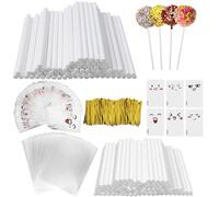 FIHODONE Baton Sucette en Papier, 200 Pièces Batonnet Pop Cake, Cake Pop de Qualité Alimentaire, avec 200 Sachets de Bonbons et 200 Ficelles Dorées Cake, pour Faire des Desserts Chocolat