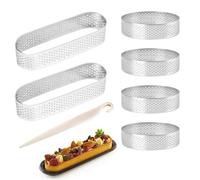 FIHODONE Cercle a Patisserie, 6 Pièces Cercle a Tarte en Acier Inoxydable, Patisserie Perforé à Tartes Ronds, Moule Tartelette Résistants à La Chaleur pour DIY Gâteau Mousse