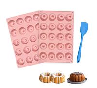 FIHODONE Lot de 2 moules à kouglof en silicone rose avec grattoir - 29 x 19,5 cm - Petit moule à kouglof en silicone Savarin utilisé pour la fabrication de gâteaux