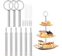 FIHODONE Lot de 3 présentoirs à gâteaux argentés, à 2 étages, avec vis et rondelles, pour gâteau de Mariage, Assiettes à goûter et Donut (sans plaques)