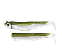 Fiiish Lures Black Minnow Combo BM90 - Leurre souple en vinyle pour canne à pêche spinning pour bars et autres poissons, 1 tête + 2 corps + 1 hameçon nº2, 10g Combo OffShore KAKI